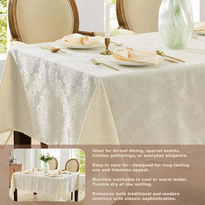Newbridge Barcelona Luxury Damask Fabric Tablecloth, 100% Polyester, No Iron, Soil Resistant Holiday Tablecloths and Napkins