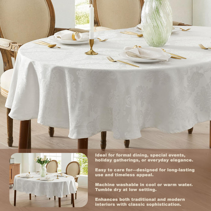 Newbridge Barcelona Luxury Damask Fabric Tablecloth, 100% Polyester, No Iron, Soil Resistant Holiday Tablecloths and Napkins