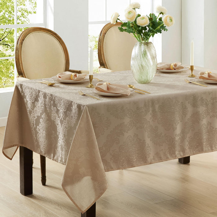 Newbridge Barcelona Luxury Damask Fabric Tablecloth, 100% Polyester, No Iron, Soil Resistant Holiday Tablecloths and Napkins