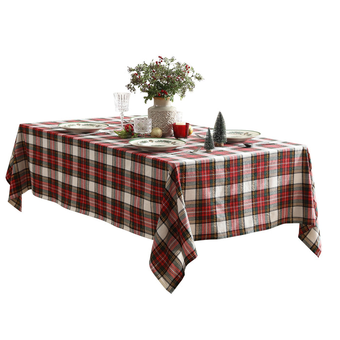 Home Bargains Plus Red Dasher Plaid Cotton Tablecloth, Classic Holiday Tartan Pattern, Cotton Blend Christmas Table Cover for Festive Dining and Seasonal Decor