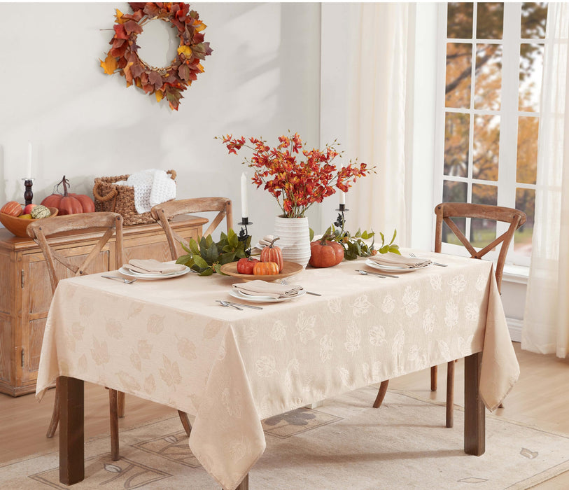 Tremont Leaf Damask Fabric Tablecloth & Napkins, Soil Resistant, Easy Care
