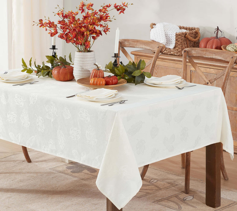 Tremont Leaf Damask Fabric Tablecloth & Napkins, Soil Resistant, Easy Care