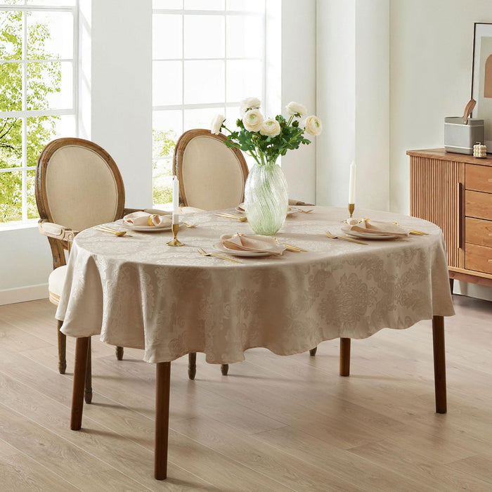 Newbridge Barcelona Luxury Damask Fabric Tablecloth, 100% Polyester, No Iron, Soil Resistant Holiday Tablecloths and Napkins