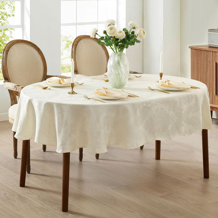 Newbridge Barcelona Luxury Damask Fabric Tablecloth, 100% Polyester, No Iron, Soil Resistant Holiday Tablecloths and Napkins