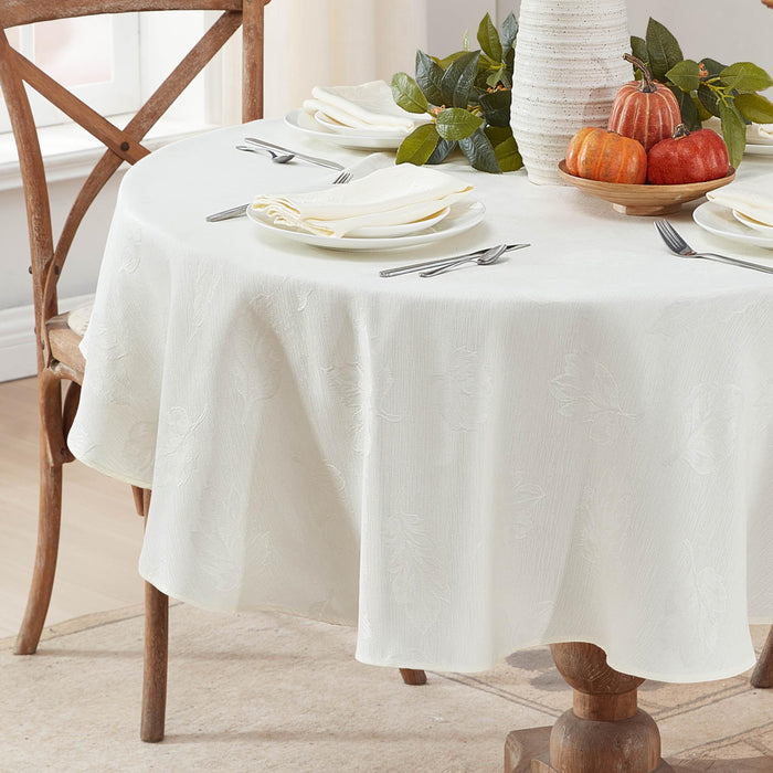Tremont Leaf Damask Fabric Tablecloth & Napkins, Soil Resistant, Easy Care