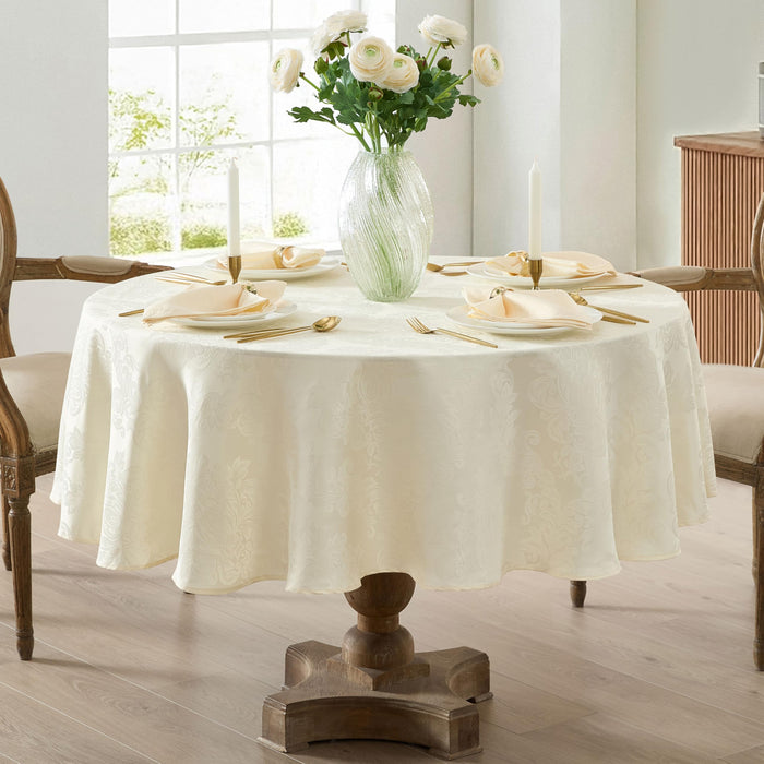 Newbridge Barcelona Luxury Damask Fabric Tablecloth, 100% Polyester, No Iron, Soil Resistant Holiday Tablecloths and Napkins