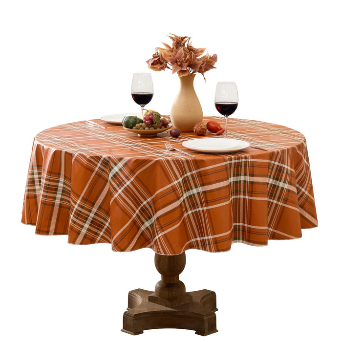 Pocono Plaid Rust and Sage Vinyl Tablecloth with Flannel Backing by Newbridge
