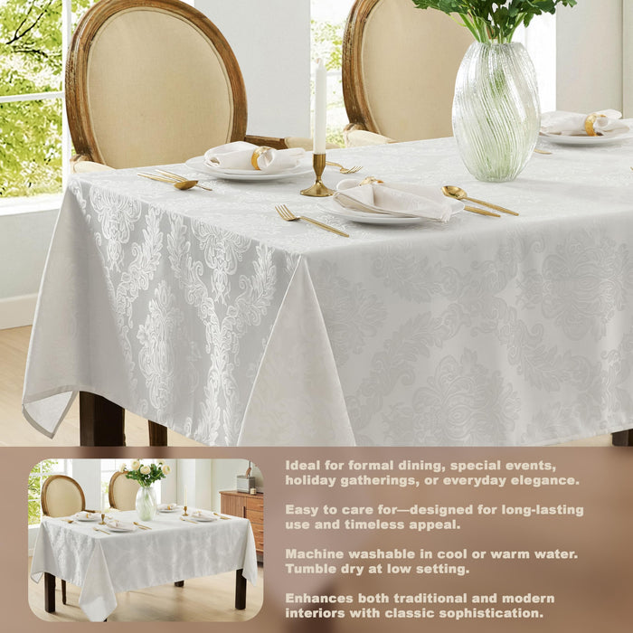 Newbridge Barcelona Luxury Damask Fabric Tablecloth, 100% Polyester, No Iron, Soil Resistant Holiday Tablecloths and Napkins