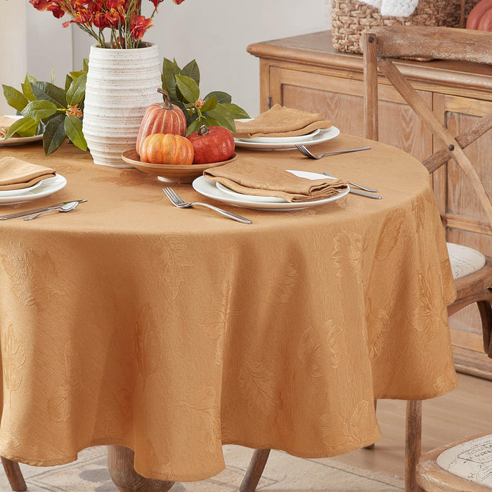 Tremont Leaf Damask Fabric Tablecloth & Napkins, Soil Resistant, Easy Care