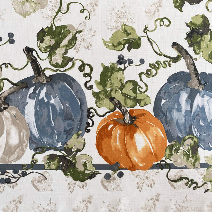 Blue Pumpkin Vines Stone Washed Thanksgiving Fabric Tablecloth, Napkins & Placemats