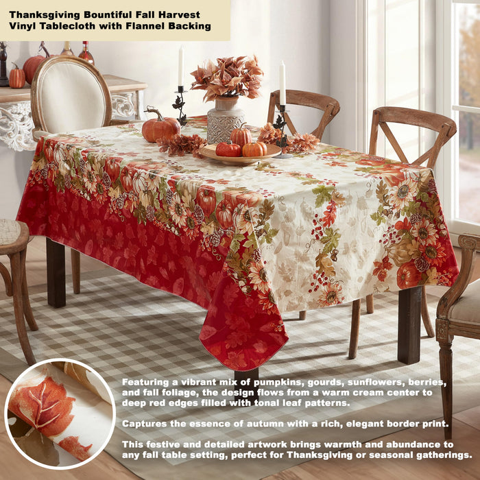Bountiful Fall Harvest Vinyl Flannel Backed Autumn Tablecloth by Newbridge