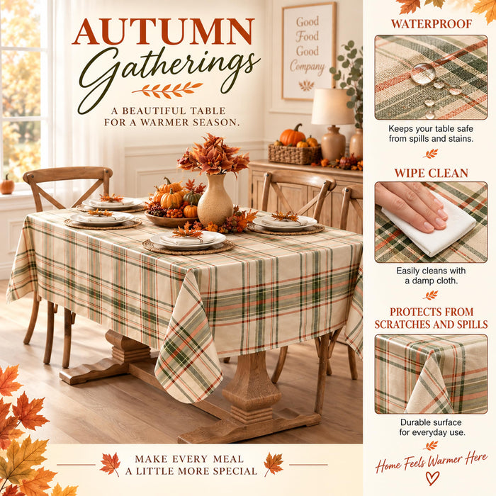 Pocono Plaid Rust and Sage Vinyl Tablecloth with Flannel Backing by Newbridge