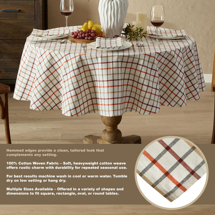 Home Bargains Plus Thanksgiving Hilton Plaid Fabric Tablecloth, Red Taupe Cream Woven Gingham Check Harvest Easy Care Cotton Blend Table Cover and Napkin