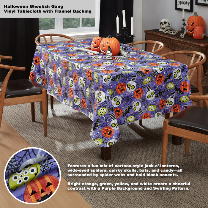 Ghoulish Gang Halloween Vinyl Tablecloth with Flannel Backing by Newbridge