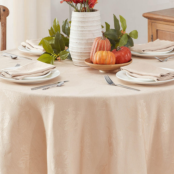 Tremont Leaf Damask Fabric Tablecloth & Napkins, Soil Resistant, Easy Care