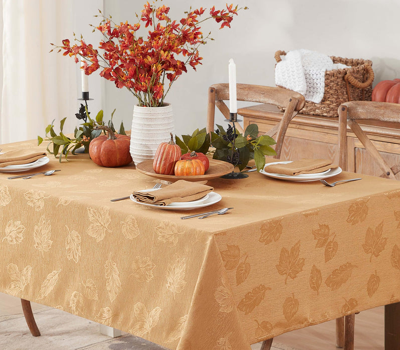Tremont Leaf Damask Fabric Tablecloth & Napkins, Soil Resistant, Easy Care