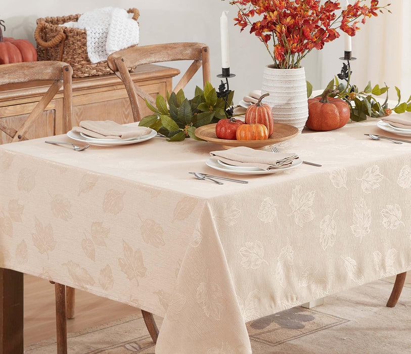 Tremont Leaf Damask Fabric Tablecloth & Napkins, Soil Resistant, Easy Care