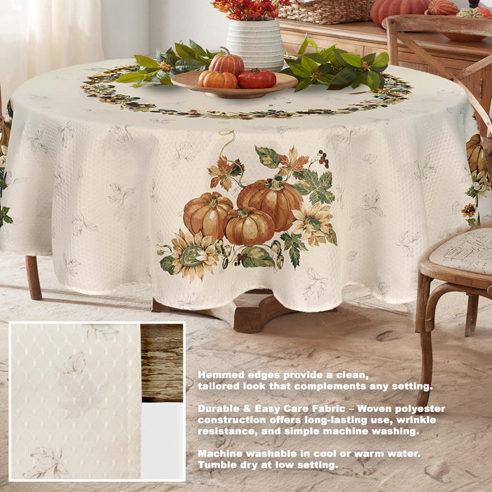 Stockbridge Pumpkin Harvest Thanksgiving Tablecloth, Sunflower & Acorn Border