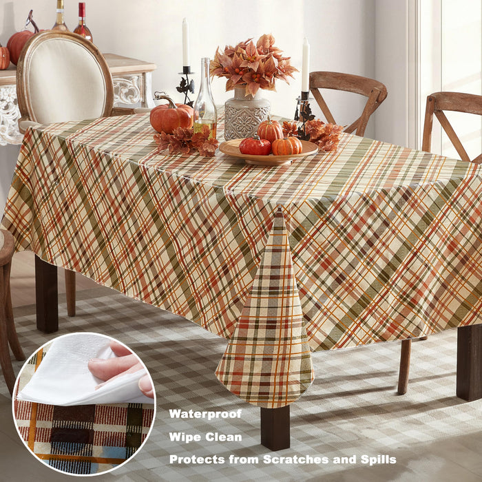 Harvest Diagonal Plaid Contemporary Autumn and Thanksgiving Vinyl Flannel Backed Tablecloth by Newbridge