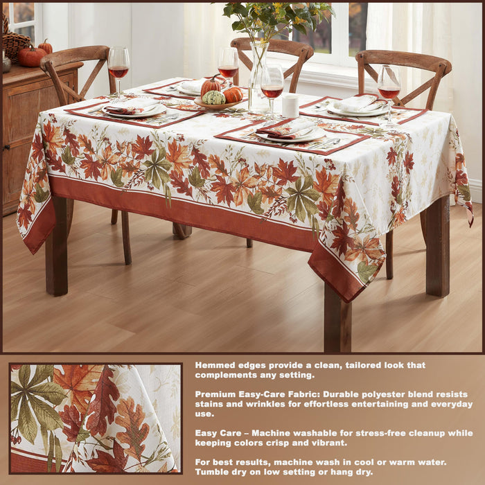 Elements of Nature Fall Foliage Fabric Thanksgiving Tablecloth, Wrinkle Resistant