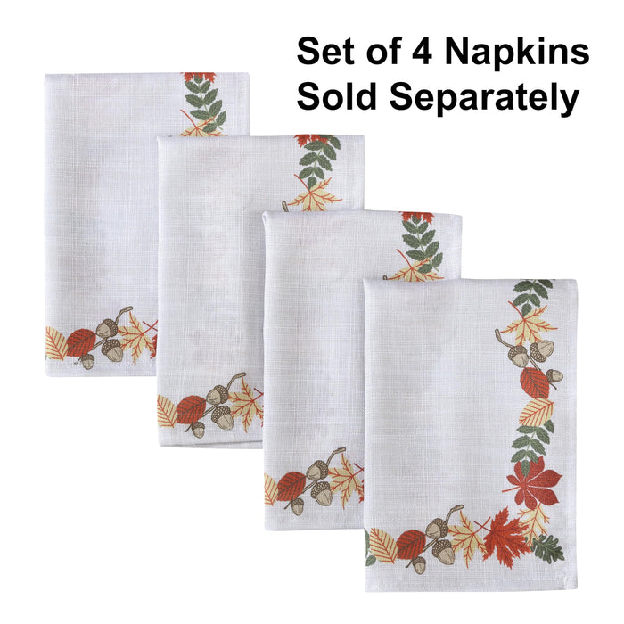 Home Bargains Plus Red Green and Gold Bordered Leaves Fabric Holiday Dining Tablecloth, Napkins, Placemats and Table Runner