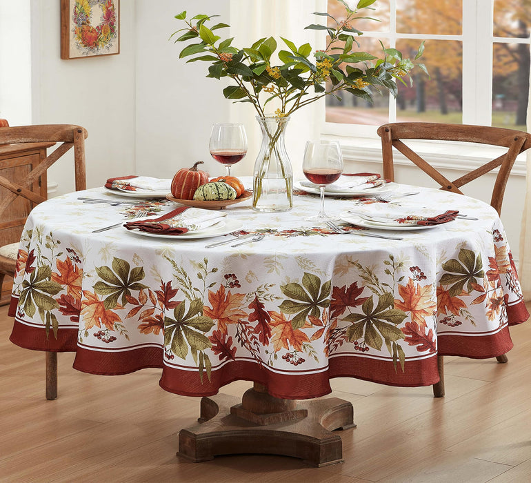 Elements of Nature Fall Foliage Fabric Thanksgiving Tablecloth, Wrinkle Resistant