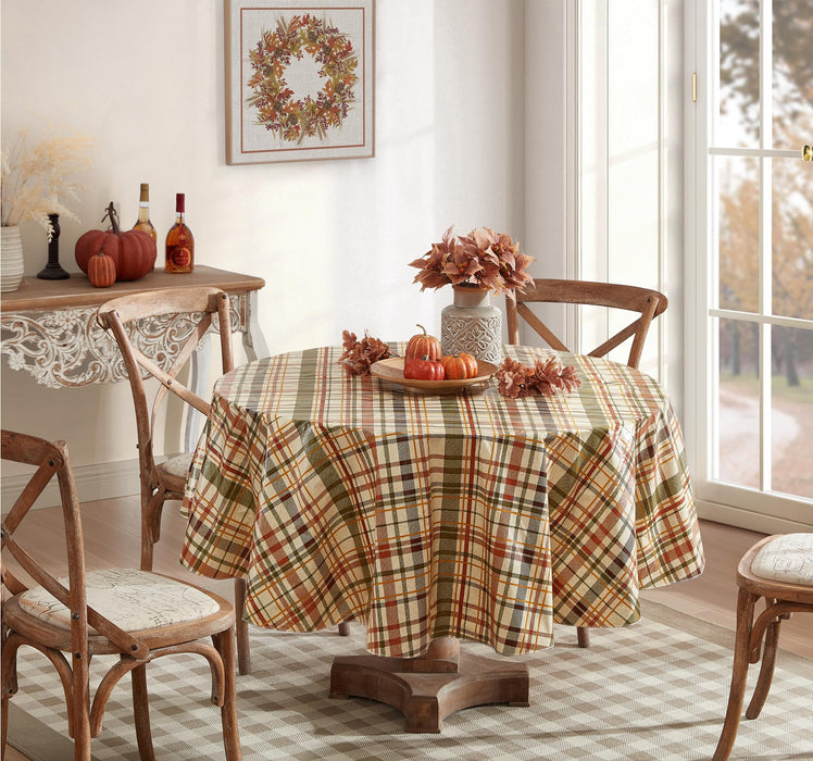 Harvest Diagonal Plaid Contemporary Autumn and Thanksgiving Vinyl Flannel Backed Tablecloth by Newbridge
