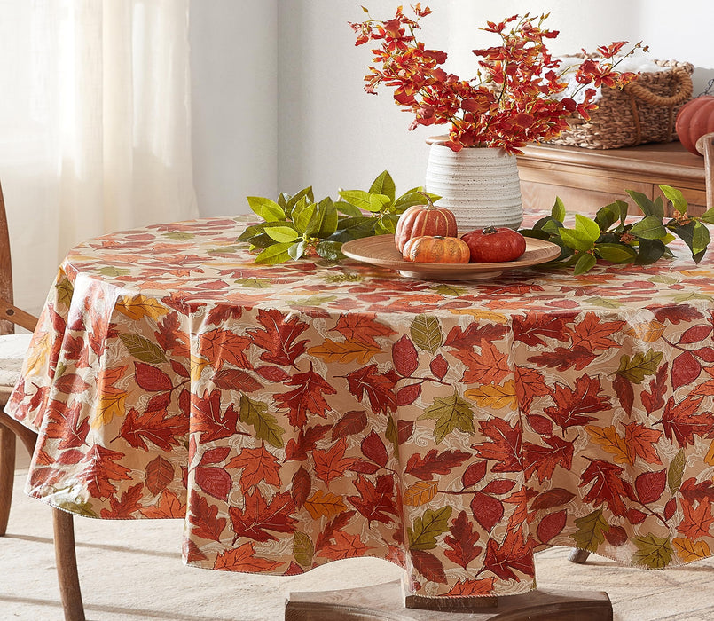 Leaves are Falling Autumn and Thanksgiving Print Vinyl Flannel Backed Tablecloth by Newbridge