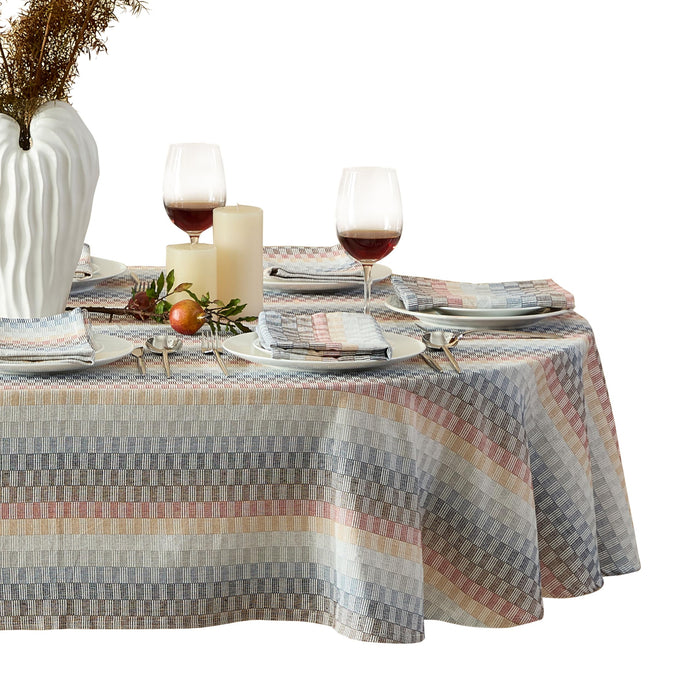 Home Bargains Plus Thanksgiving Hilton Plaid Fabric Tablecloth, Red Taupe Cream Woven Gingham Check Harvest Easy Care Cotton Blend Table Cover and Napkin