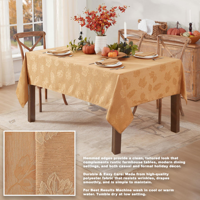 Tremont Leaf Damask Fabric Tablecloth & Napkins, Soil Resistant, Easy Care