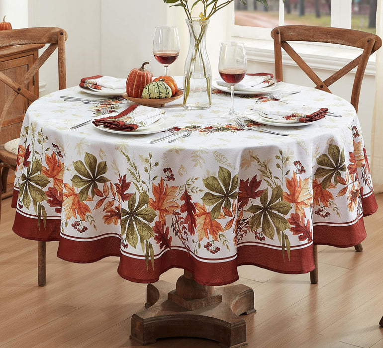 Elements of Nature Fall Foliage Fabric Thanksgiving Tablecloth, Wrinkle Resistant