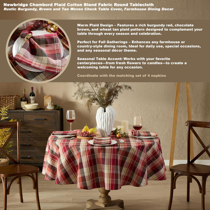 Home Bargains Plus Chambord and Felix Thanksgiving Red Plaid Fabric Tablecloths, Rustic Farmhouse Fall Harvest Easy Care Cotton Blend Table Cover