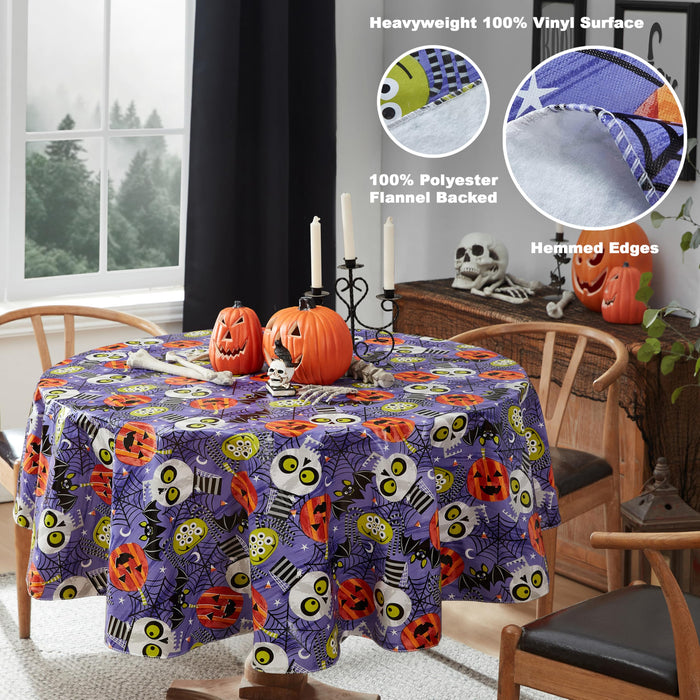 Ghoulish Gang Halloween Vinyl Tablecloth with Flannel Backing by Newbridge
