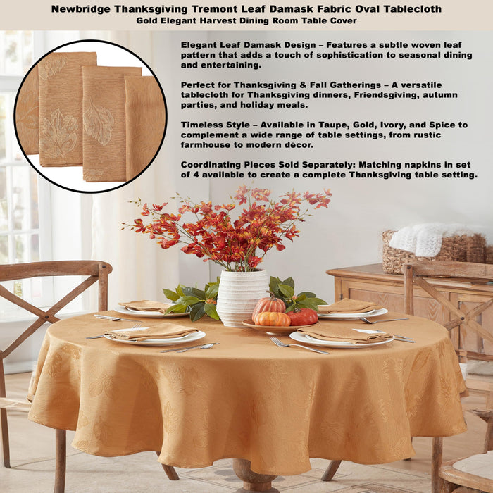 Tremont Leaf Damask Fabric Tablecloth & Napkins, Soil Resistant, Easy Care