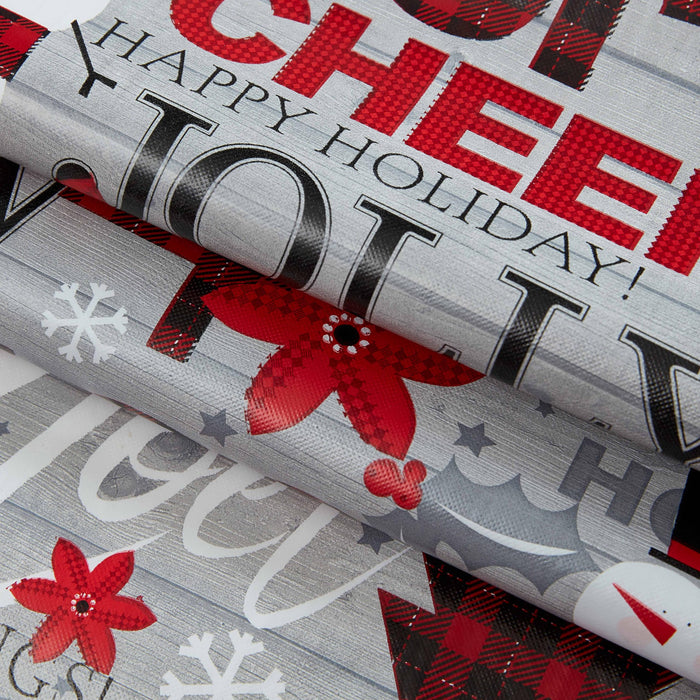 Newbridge Country Plaid Santa and Snowman Christmas Vinyl Flannel Backed Tablecloth - Red Plaid Jolly Santa Print Wipe Clean Easy Care Kitchen, Dining Room Tablecloths