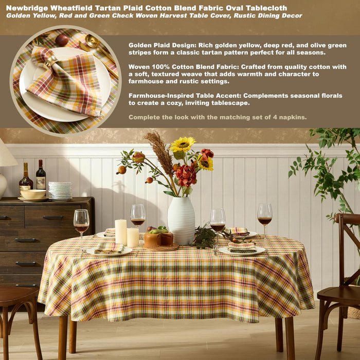 Wheatfield Golden Yellow Plaid Cotton Tablecloth for Fall & Thanksgiving