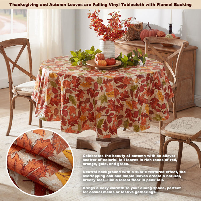 Leaves are Falling Autumn and Thanksgiving Print Vinyl Flannel Backed Tablecloth by Newbridge