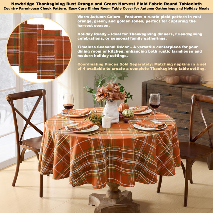 Culloden Plaid 100% Cotton Tablecloth & Napkins, Rust Green Fall Farmhouse Decor