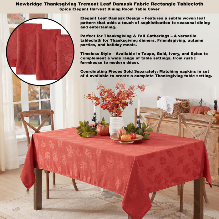 Tremont Leaf Damask Fabric Tablecloth & Napkins, Soil Resistant, Easy Care