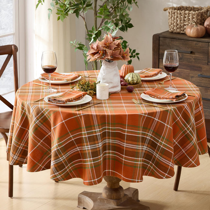 Culloden Plaid 100% Cotton Tablecloth & Napkins, Rust Green Fall Farmhouse Decor
