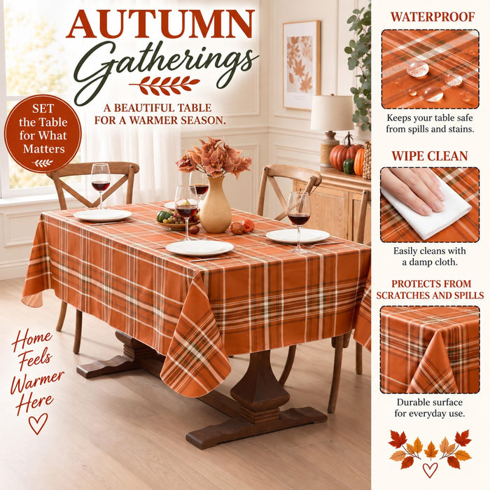 Pocono Plaid Rust and Sage Vinyl Tablecloth with Flannel Backing by Newbridge