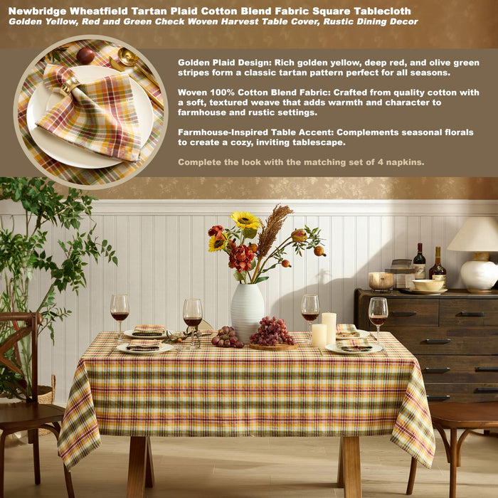 Wheatfield Golden Yellow Plaid Cotton Tablecloth for Fall & Thanksgiving