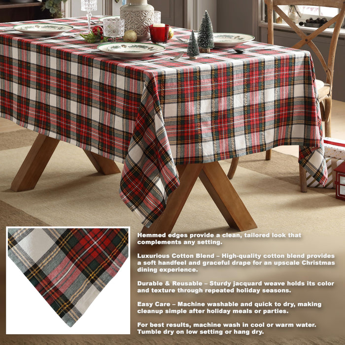 Home Bargains Plus Red Dasher Plaid Cotton Tablecloth, Classic Holiday Tartan Pattern, Cotton Blend Christmas Table Cover for Festive Dining and Seasonal Decor