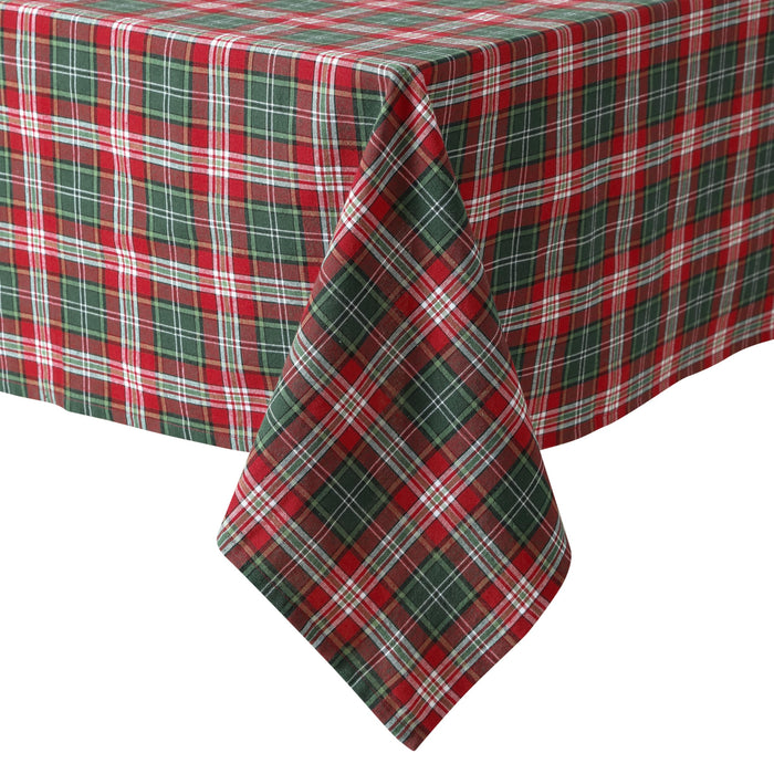 Home Bargains Plus Rudolph Plaid Fabric Tablecloth,Traditional Red and Green Check Pattern, Cotton Blend Holiday Table Cover for Christmas Dining and Winter Decor