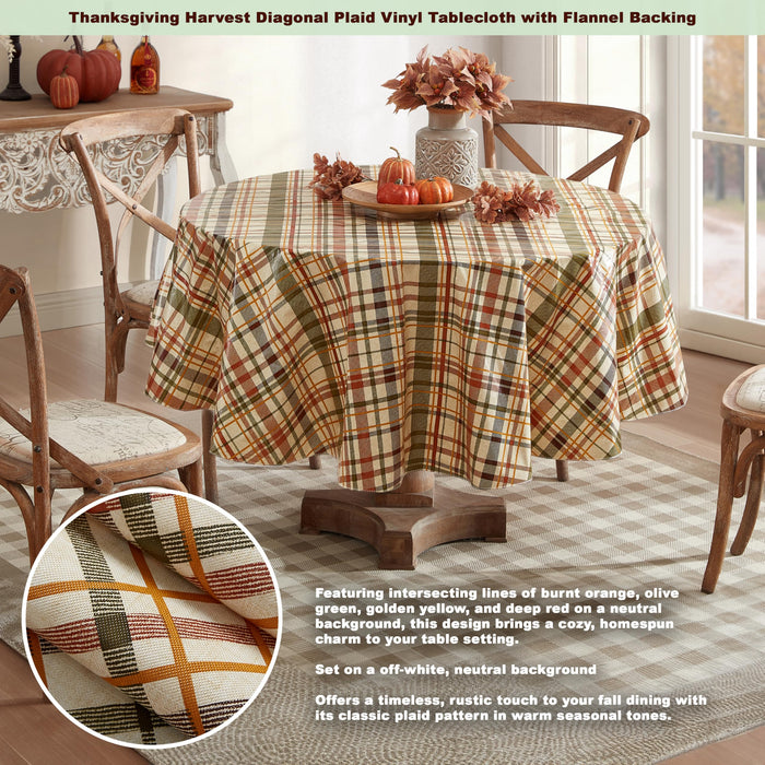 Harvest Diagonal Plaid Contemporary Autumn and Thanksgiving Vinyl Flannel Backed Tablecloth by Newbridge