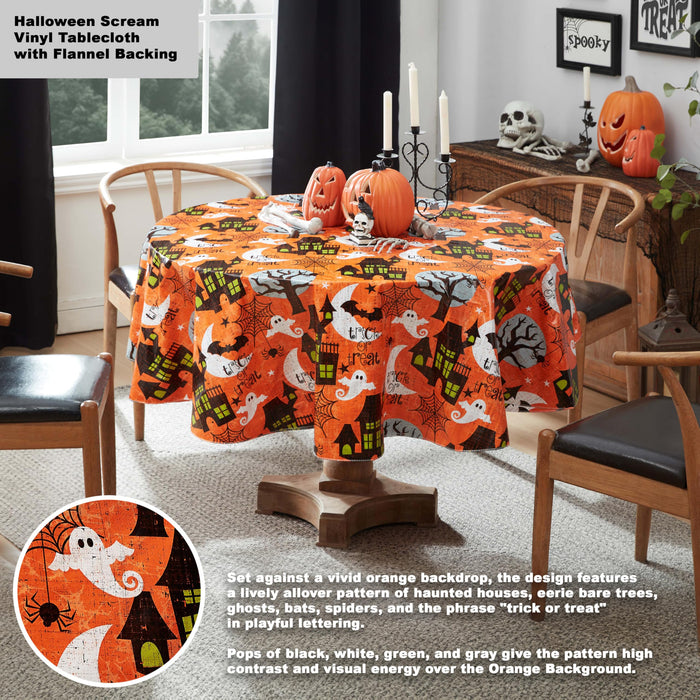 Newbridge Halloween Scream Vinyl Flannel Backed Tablecloth