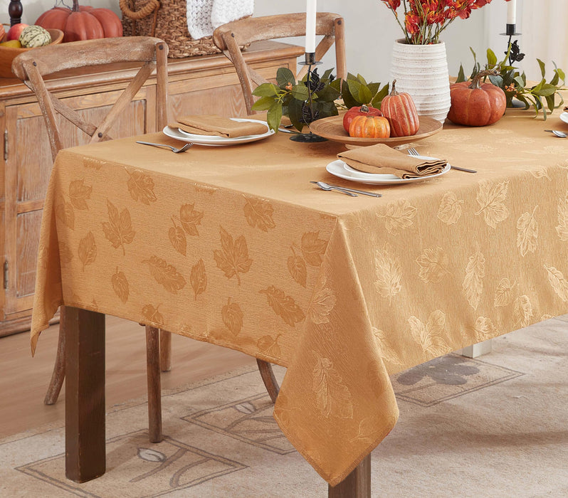 Tremont Leaf Damask Fabric Tablecloth & Napkins, Soil Resistant, Easy Care