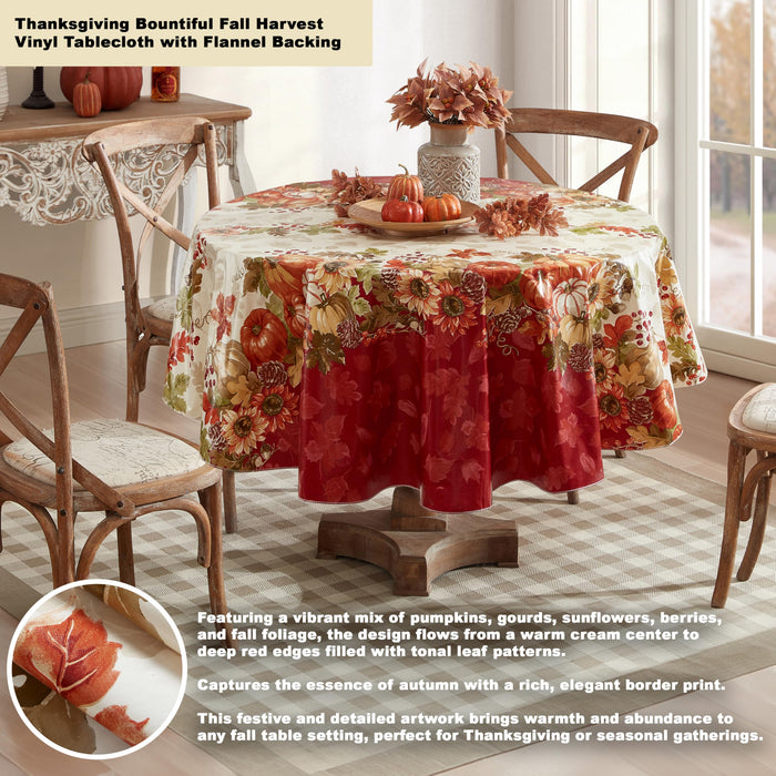 Bountiful Fall Harvest Vinyl Flannel Backed Autumn Tablecloth by Newbridge