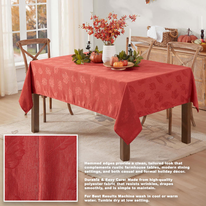 Tremont Leaf Damask Fabric Tablecloth & Napkins, Soil Resistant, Easy Care