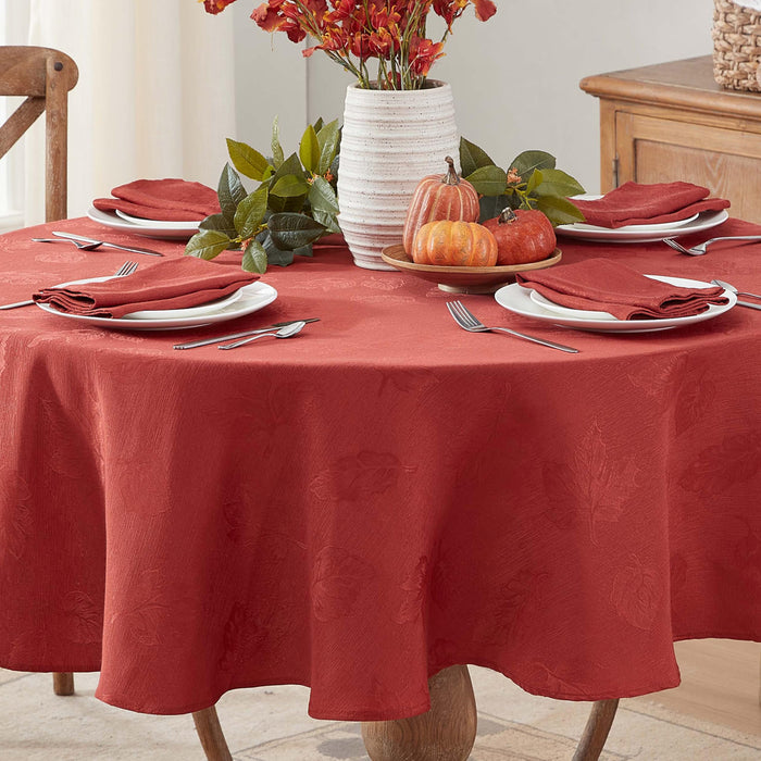 Tremont Leaf Damask Fabric Tablecloth & Napkins, Soil Resistant, Easy Care